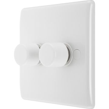 BG Twin 2 Gang 2W Push 400W Intel Dimmer Switch White image 1