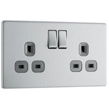 BG 13A Twin 2 Gang Switched Socket USB AC Brushed Steel image 1