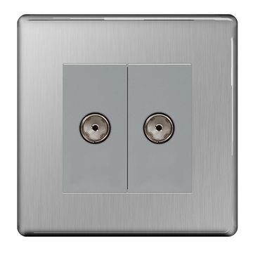 BG 2Gang Isolated Co-Axial Socket Brushed Steel image 1