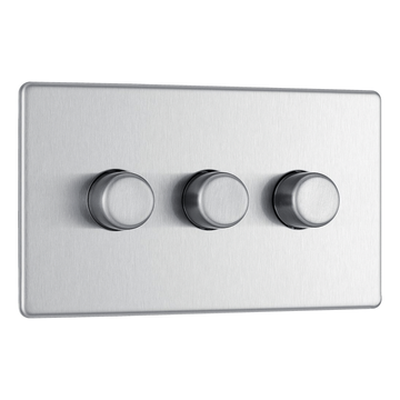 BG 400W 3 Gang 2 Way Intel Dimmer Switch Brushed Steel image 1