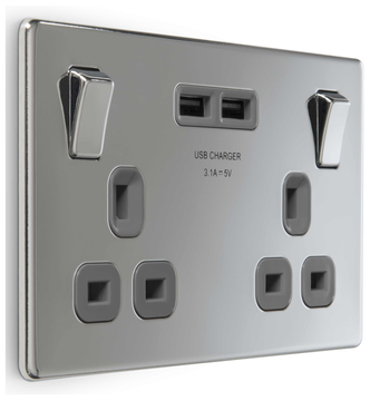 BG 13A Twin 2 Gang Switch Socket with 3.1A USB Chrome image 4