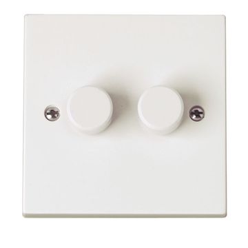 Scolmore Twin 2 Gang 2 Way Rotary Dimmer Switch Polar White 250Va image 1
